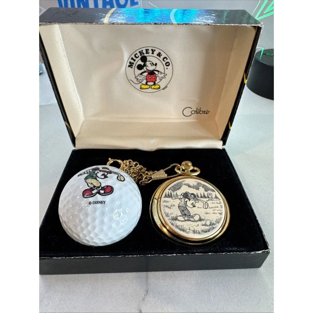 Colibri Disney Mickey Mouse Pocket Watch w/ Golf Ball Set VTG